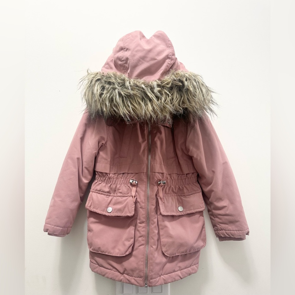 H&M Pink and White Fur-Trimmed Jacket